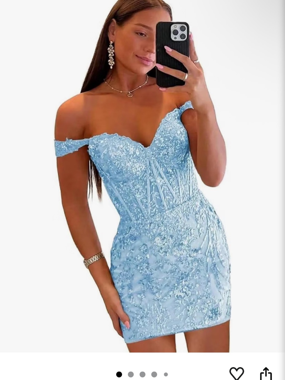 Off-Shoulder Light Blue Embellished Mini Dress